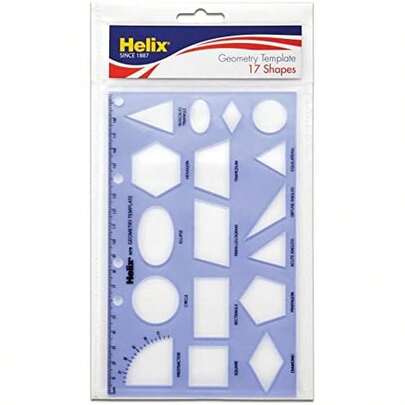 Maped Helix USA - Geometry Shapes Drawing Template - 17 Shapes - Educational Tool - Enhances Precision - Ideal For Drafting & Design - 20cm Ruler