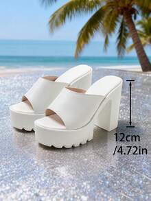 Giày sandal cao gót đế dày, màu trơn, kiểu dáng thường ngày, dành cho nữ, thích hợp cho mùa hè. - trắng - Xem 5