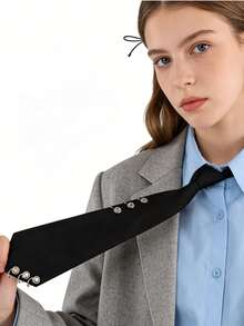 朋克风黑色领结，带金属孔眼和可调节松紧带，男女皆宜的配饰 - 黑色 - 查看 7