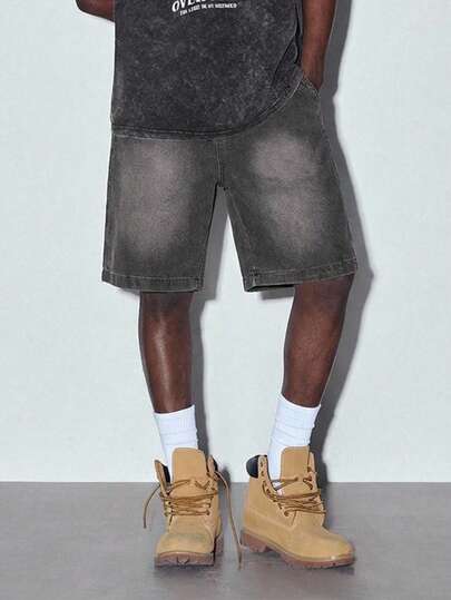  MODCRASH Globe Swift Men's Denim Embroidered Printed Shorts Spring To Summer