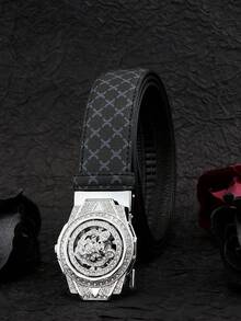 beaytar 1 chiếc thắt lưng da báo đính đá thời trang, khóa tự động, thắt lưng quần công sở thanh lịch với họa tiết chữ in, phù hợp với quần tây và quần jeans. - Nhiều màu - Xem 5