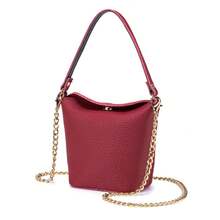 [Bolso de hombro con cadena] Bolso de cubo para mujer - Mini bolso de hombro con cadena, bolso con múltiples compartimentos para monedas y lápiz labial, bolso casual de uso diario para dinero y tarjetas, tamaño pequeño (no lavable) - Rojo - Ver 2