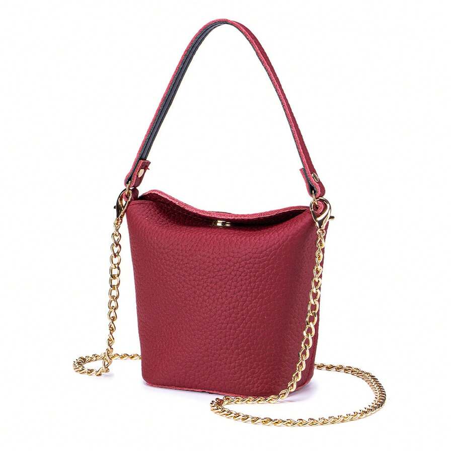 [Bolso de hombro con cadena] Bolso de cubo para mujer - Mini bolso de hombro con cadena, bolso con múltiples compartimentos para monedas y lápiz labial, bolso casual de uso diario para dinero y tarjetas, tamaño pequeño (no lavable)