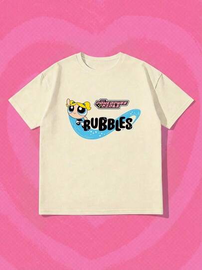 Whysmera SHEIN X Powerpuff Girls 女士印花宽松圆领上衣 - 舒适休闲可爱风格，适合日常穿着