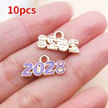 10个9x18毫米2028数字吊坠套装 – 现代简约锌合金数字吊坠，可用于DIY手链、项链和耳环 – 亮丽珐琅饰面，是完美的生日和毕业礼物 - 彩色 - 查看 20