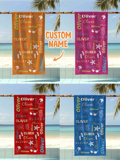Personalized Children's Beach Towel, Perfect Summer Birthday Gift, Suitable For Various Summer Occasions. Customizable Beach Towel And Accessories, Applicable For Beach, Swimming Pool, Travel, Camping, Yoga And Other Scenarios.