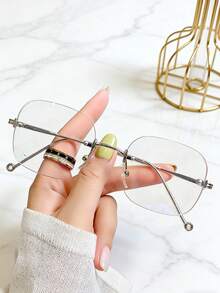 1pc Women's Frameless Clear Lens Glasses, Retro Style - Clear - View 9