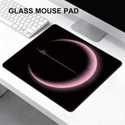 1pc Pastel Crescent Leo Glass Mouse Pad - Smudge-Proof Nano Coating, , Crystal Glass With Precision And Speed, Zero Frictio,Ultra-Smooth Surface For Aesthetic Office Work & Stylish Desktop Decor