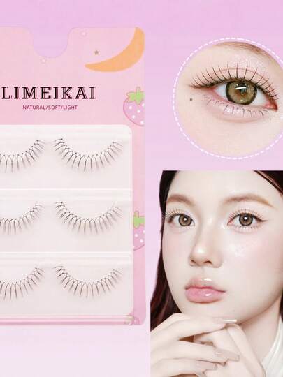 3 Pairs Of False Eyelashes, Short And Thick U-Shaped Hand-Tied Hairstyle, Thick And Dense Eyelashes. These Styles Are Suitable For Daily Makeup As Well As Special Occasions.