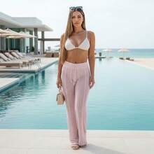 Women's Beach Cover-Up Pants With Cutouts, Summer Fashion, Ideal For Layering Over A Bikini, Swimsuit, Beach, Pool, Risorte - Light Rosé - View 3