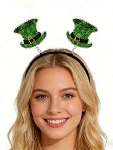 1 pieza Diadema adorable de fiesta con trébol de dibujos animados, retro y linda, de tela no tejida 3D, accesorio verde para el Día de San Patricio - Multicolor - Ver 3