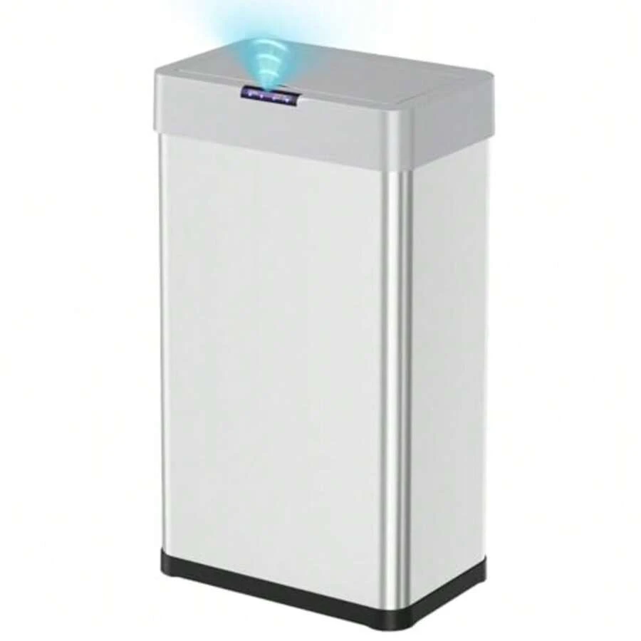 50L Sensor Kitchen Bin With Soft-Close Lid Touchless Motion Sensor Garbage Can Smart Automatic Trash Bin With Bag Retainer Ring And Display Light For Living Room Office Black - Silver - View 1