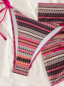 Bộ bikini hai mảnh kẻ sọc gợi cảm buộc dây phía trước dành cho nữ, thích hợp cho kỳ nghỉ biển. - Nhiều màu - Xem 4