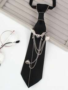 1件套时尚个性休闲领带和领结套装，心形翅膀装饰链条连接，适合正式场合、制服、西装、日常穿着 - 領帶4 - 查看 11