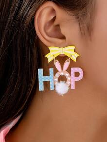 1 Pair Fashionable Easter Acrylic Earrings, Rabbit, Letter, Bow Pendant Earrings, Cute Gift For Girls - Letter - View 3