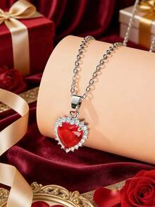 1/4 chiếc Dây chuyền mặt trái tim bằng đá Cubic Zirconia khảm đồng nhiều màu, Thích hợp cho phụ nữ và làm quà tặng, Ngày lễ tình nhân, Người yêu, Bạn thân - hình trái tim - Xem 7