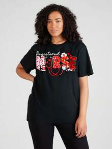 Valentine's Day Nurse-Themed T-Shirt with Stethoscope & Heart Design - Soft Cotton, Breathable Casual Tee for Men and Women, Perfect Gift for Nurses - Noir - Voir 1