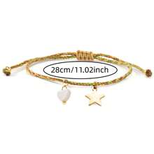 1件装时尚休闲个性化心形吊坠手链，五角星吊坠手链，可调节编织手链，幸运手链，情侣手链，姐妹手链，斋月礼物，周年纪念礼物 - 彩色 - 查看 3