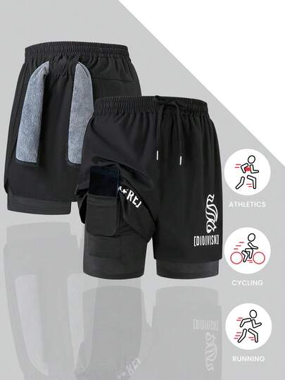 Men's Quick-Dry Sports Shorts | Cool And Comfortable Elastic Lightweight Sports And Fitness Training Shorts | Outdoor Cycling Comfortable Track Running Breathable Lightweight Sweat-Absorbing Sports Shorts | Sports Shorts Suitable For Gym Workouts And Running | Men's 2 In 1 Sports Shorts | Sports And Fitness Shorts With Pockets For Mobile Phones And Towels