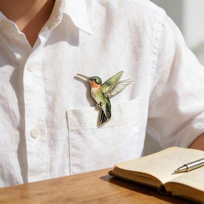 1pc Green Hummingbird Enamel Brooch - Fashionable Lapel Pin, Made Of Zinc Alloy And Silicone, Casual Elegant Style, Suitable For Jacket, Bag Decoration Or As A Gift