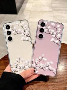 白色花卉元素时尚手机壳 1 件装 时尚优雅的白色玉兰花软壳手机壳，兼容华为荣耀、Galaxy A04e/12/A13/A14/A34/A50/A52/A53/A54/S21/S22/S23/S24/S25/S25Ultra/S25FE/S26/S26 Plus/S26 Ultra/S26 Edge、6A/7A/8A、12T/13T/15T/15T Pro 春季礼物 - 無色 - 查看 2