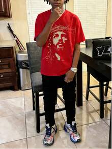 Boys & Teens' Casual Graphic Print Round Neck Short Sleeve T-Shirt, Summer Top - Đỏ - Xem 2