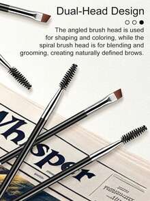 6/3/1pcs New Double-Ended Eyebrow Brush, Dual-Headed Makeup Brush, Eye & Eyebrow Brush, Angled Eyebrow Brush, Eyelash Brush, Eyebrow Brush, Eye Makeup Brush - Black - View 2