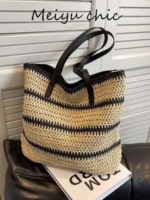 Chiếc túi đeo vai dệt đơn giản nhưng thanh lịch này có sự phối màu tương phản và hai quai xách, cho phép bạn xách tay hoặc đeo vai, rất đa dụng. Thiết kế rộng rãi giúp túi phù hợp cho đi biển, du lịch, nghỉ mát, đi làm, mặc thường ngày và phong cách tối giản. Đây là vật dụng không thể thiếu cho những kỳ nghỉ biển. - màu đen - Xem 8