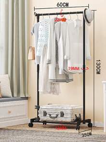 1pc Single/Double Rod Freestanding Coat Rack, Simple Movable Floor Clothes Hanger Rack For Home Bedroom, Rental House Balcony - Black and White - View 5