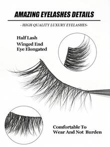 Asiteo 5 Pairs Half Lashes Natural Look Cat Eye False Eyelashes Manga Eyelashes Natural Lashes Short Soft 3d Faux Mink Eyelashes Wispy Fluffy Faux Mink Lashes Eyelash Extension Tool Strip Lashes,Wedding,Bridesmaid,Party,Eid,Gifts. - Half Eyelashes - View 3