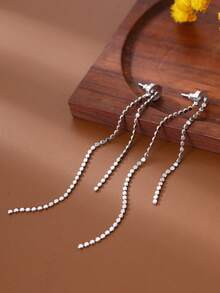 Nooxian 1 par de pendientes de oreja con borla minimalistas y elegantes, accesorio casual y sencillo - Plateado - Ver 2