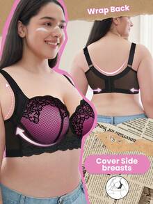Plus Size Lace Underwire Bra - Comfortable Wide Straps, Full Coverage Design, Delicate Lace Details, Supportive Underwire Lifts & Shapes - Rose Red - View 3