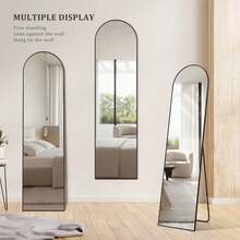 59"X16" High-Quality Arched Full Length Mirror, Aluminum Alloy Frame Ensures Stability, Standing Design For Bedroom, Black - Black-arched - View 4