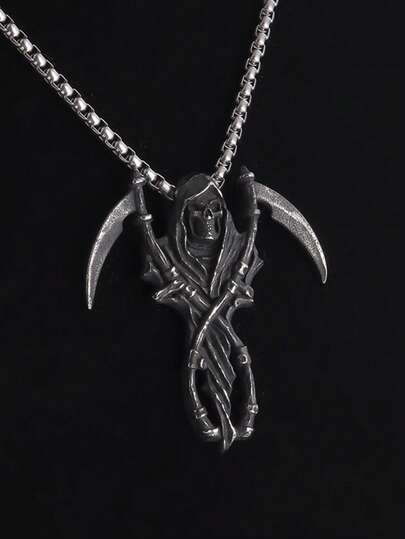 1件复古哥特式死神镰刀骷髅吊坠项链，男女皆宜，朋克摇滚派对饰品礼物