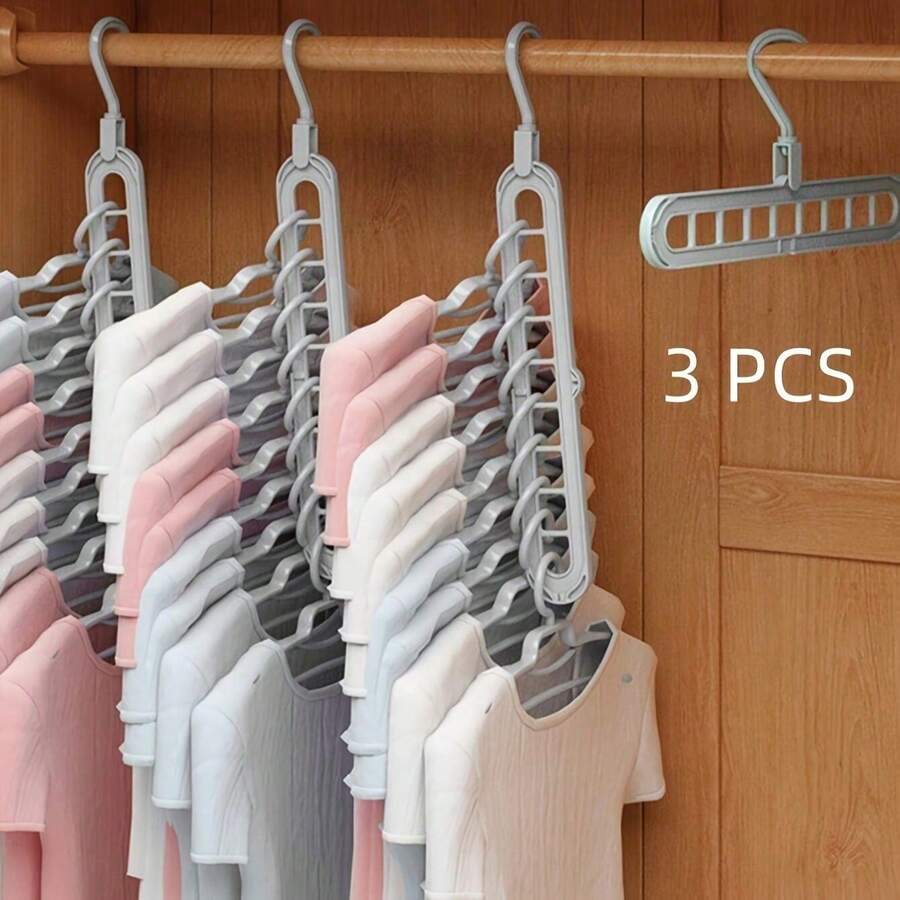 3 Packs Gray Space-Saving Folding Hangers, 9-Hole Design Durable Material, Multi-Garment Hanging, Foldable Slim For Bedroom Closet Dorm, Storage & Drying Tool - 3 cái - Xem 1
