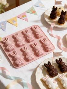 1pc Easter Bunny Shaped Cake Mold, Silicone Baking Mold, Easy To Clean And Release, French Chocolate Mousse Mold, Suitable For Home Baking, Birthday Party, Spring Event Theme Desserts, Cakes, Fruit Ice, Pudding Jelly - Multicolor - View 2