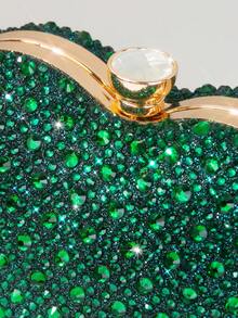 镶钻心形闪亮手拿包，优雅派对钱包，时尚单肩包，配金属链条肩带，适合派对、婚礼等场合。 - 墨綠色 - 查看 5