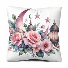 4pcs Blessing Gold Moon Castle Decorative Throw Pillow Cover Set, Holiday Printed - Flowers and Moon - View 4