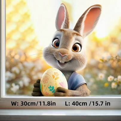 1pc Reusable Rabbit & Egg Pattern Decorative Window Cling, No Glue Needed, Ideal For Glass Surfaces, Double-Sided Visible, Perfect For Indoor Decor In Living Room, Bedroom, Shop Window, Etc.