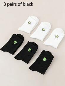 1/3/4/6 双装卡通外星人印花袜子，男女通用休闲中筒运动袜，百搭黑色长袜，春秋季 - 彩色 - 查看 13