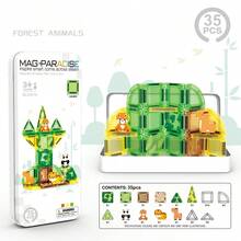 35pcs Mini Magnetic Tiles | Transformable Magnetic Building Blocks - Children Outdoor Puzzle Educational Toys - Portable Travel Iron Box Magnetic Tiles Set - Multicolor - View 15