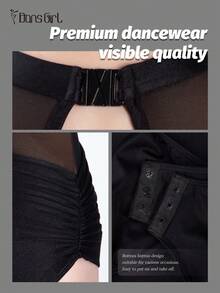 DonsGirl 1pc Women's Asymmetric Ballet Leotard - Sequin Lycra & Mesh Fabric With Ruched Design, Versatile Jumpsuit - Black - View 12