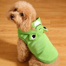 1件时尚可爱3D动物卡通连帽毛衣，图案包括兔子、鲨鱼、狮子、青蛙、外星人、蝙蝠、浣熊，适合小型和中型犬穿着，保暖宠物服装 - 彩色 - 查看 9