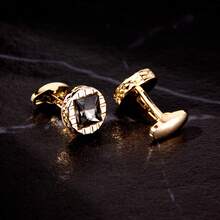 1 đôi khuy măng sét mạ vàng hình vuông đính đá pha lê trong suốt, chất liệu hợp kim kẽm, phụ kiện thời trang dành cho nam giới, thích hợp cho các buổi tiệc và họp mặt. - quảng trường - Xem 11