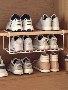 Expandable Under Cabinet Shelf,Foldable Shoe Rack, Extendable Under Shelf Storage With Removable Wire-Like Back For Pantry Cabinet, Laundry Room, Shoe Rack. Layered Partition, Shoe Rack, Hanging Basket, Storage Rack, Organizing Shoe Rack, No Drilling, Large Capacity - Multicolor - View 7