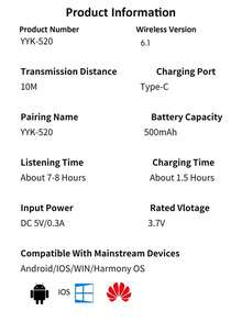 ENC降噪无线耳机，配备双麦克风 - 适用于电脑、手机、卡车司机和家庭办公的免提耳机 - 持久耐用的锂聚合物电池，Type-C充电，附赠无线充电盒 - 黑色 - 查看 13