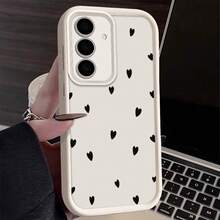 Phone Case - Phone Case With A Black Love Heart Design, Compatible With Various For Samsung Galaxy Models Including S26, S25, S22, S21, S23, S20, S24 Ultra, FE, A73, A72, A71, A70, A56, A55, A54, A53, A52, And Note 20 Plus 5G,Suitable For IPhone17 Air - 白色 - 查看 2