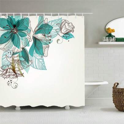 1pc Abstract Plant Flower Shower Curtain, Simple Plant Printed Shower Curtain, Very Suitable For Bathroom Decoration, Universal Room Decoration, Home Decoration, Bathroom Accessories Bath Curtain, Shower Curtain