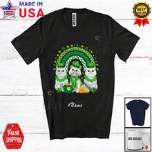 Name Three  Cat Shamrock Rainbow; St. Patrick's Day Lucky T-Shirt - Black - View 8