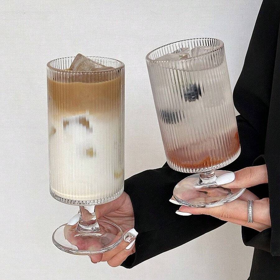 1个350毫升创意条纹直筒果汁杯，氛围高脚玻璃杯，鸡尾酒杯，优雅饮料杯，气泡水杯 - 彩色 - 查看 1